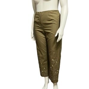 🌟Carlisle Army Green Cotton With Embroidery Beaded Capri Pant Sz-10